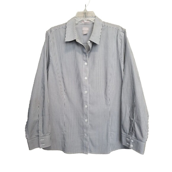 Chico's Tops - Chico's No-Iron Coolmax All Season Gray Pinstriped Button-Up Shirt Size 3 (XL)